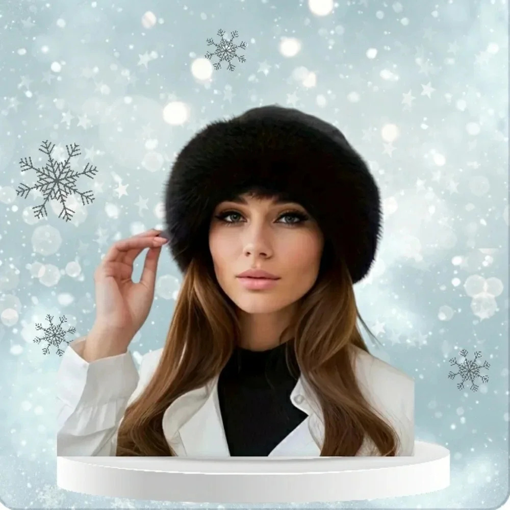 Black Furry Mongolian Bucket Beanie Hat New